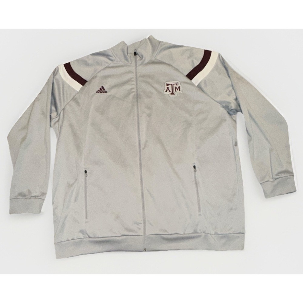 Adidas Texas A&M Aggies Track Jacket Mens XXL Gray Maroon Full Zip Anthem 58"